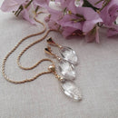Conjunto Brincos e Colar em Pedra Natural de Cristal Príncipe e corrente com banho Ouro 18k.