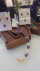 Conjunto Brincos e Colar em Pedra Natural de Cristal Príncipe Cristal Príncipe e Corrente com Banho Ouro 18k.