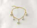 Pulseira pérolas penduradas, banhada a ouro, medindo 18cm mais 3cm alongador